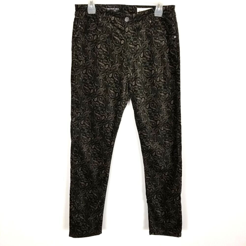 AG Adriano Goldschmied Paisley Velvet High Waist Slim Straight Pant Size 32 Gray
